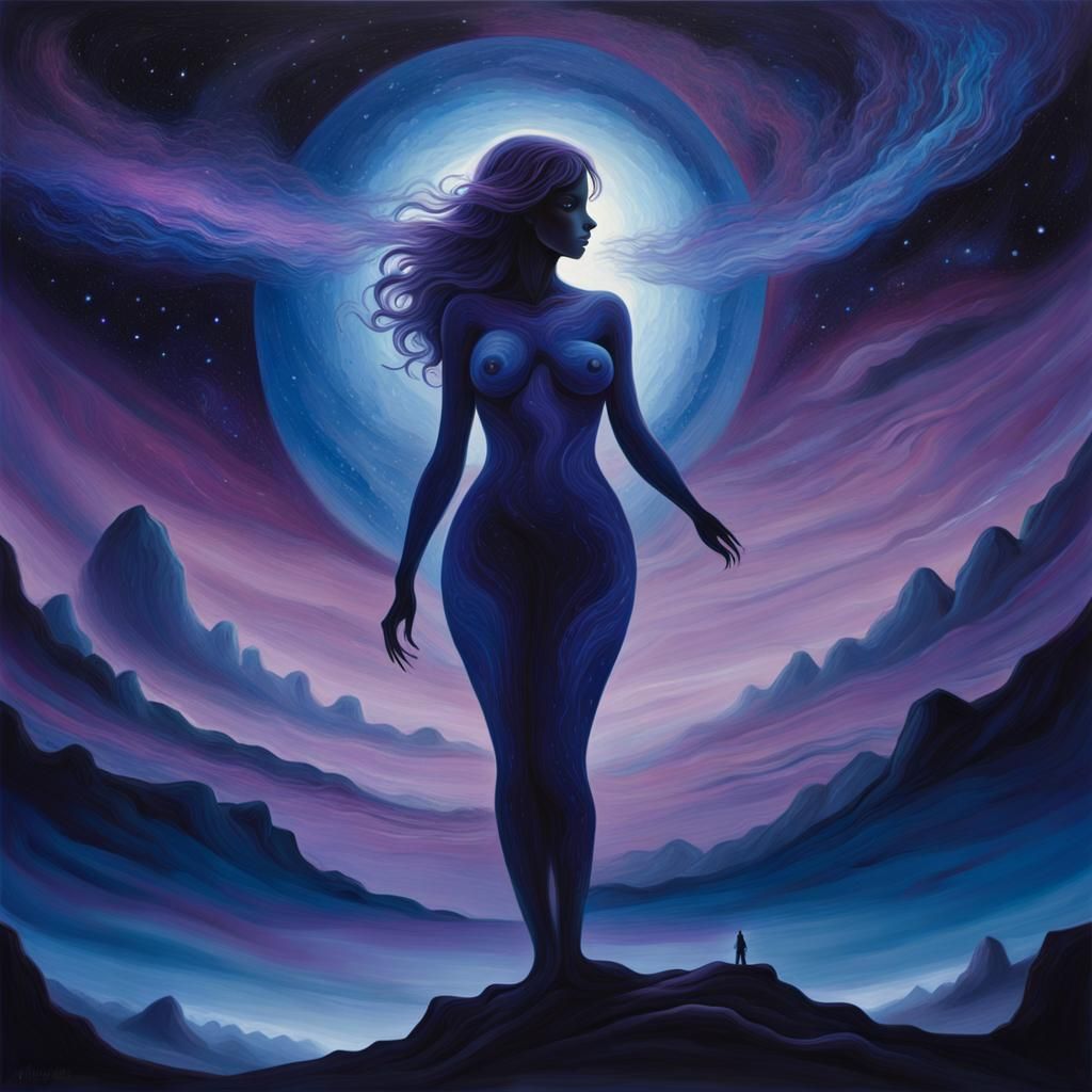 Cosmic Silhouette in Hyperrealistic Splash Art