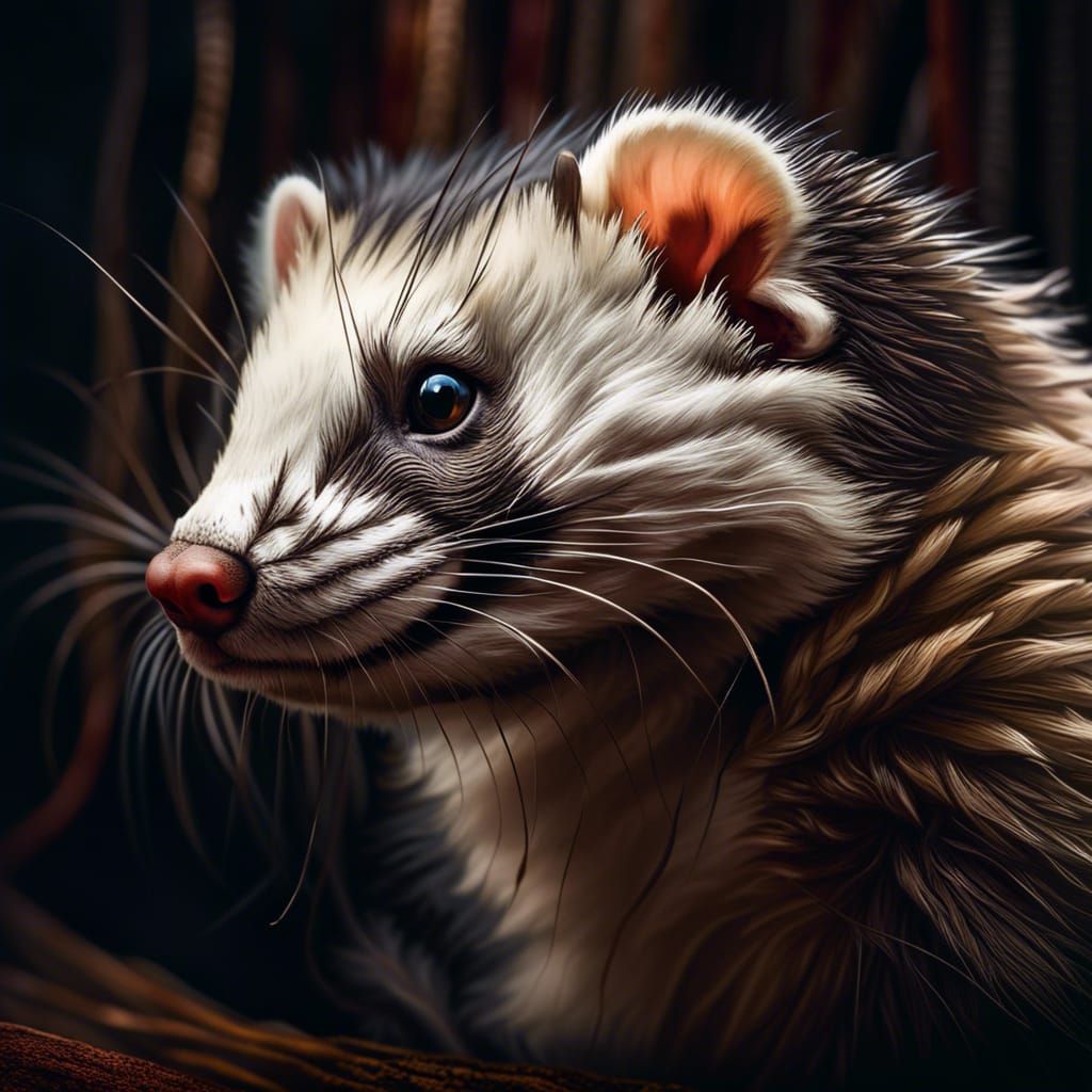 Hyperrealistic Fluffy Ferret Portrait in HDR