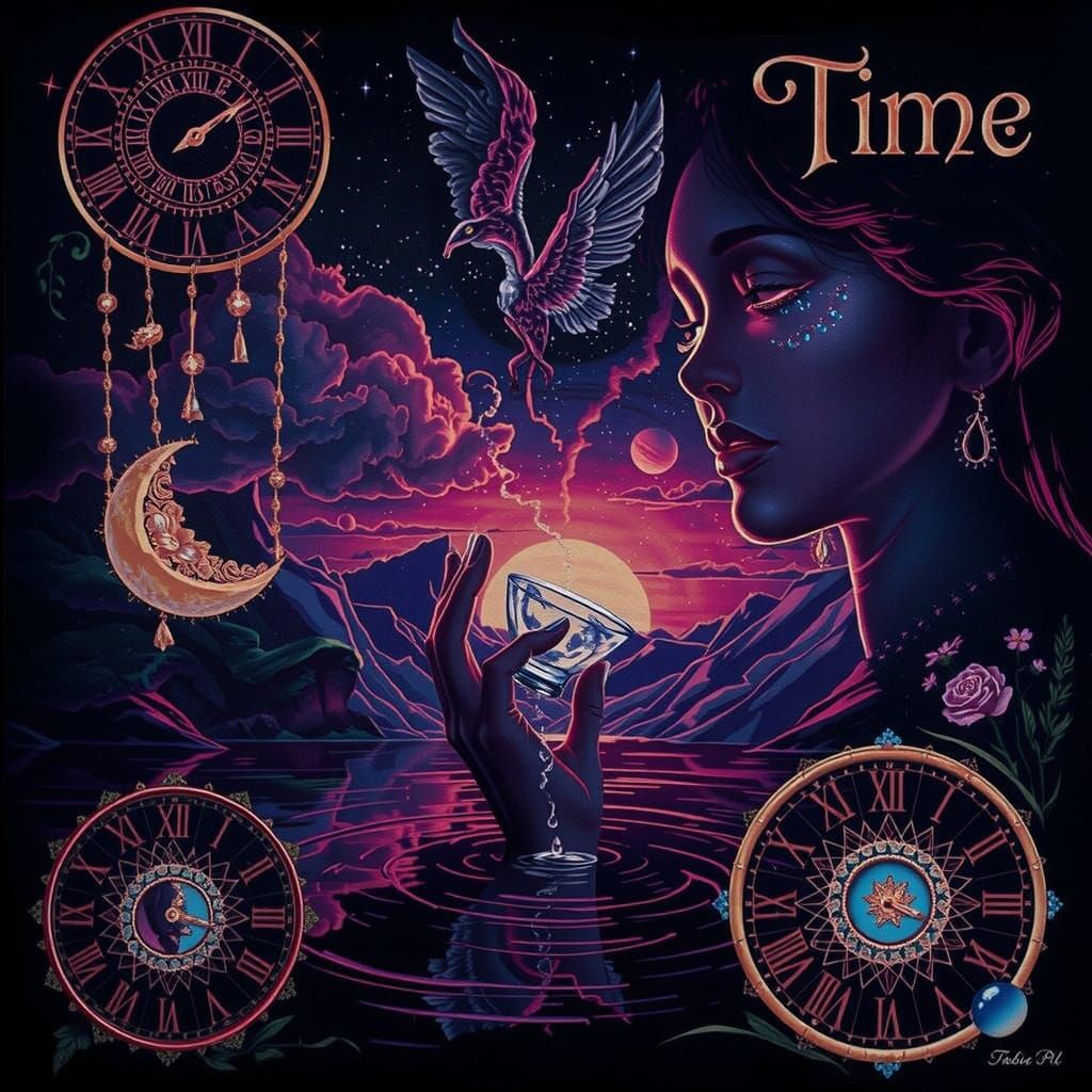 Woman Embracing Dawn's Mystical Landscape in Ethereal Glow