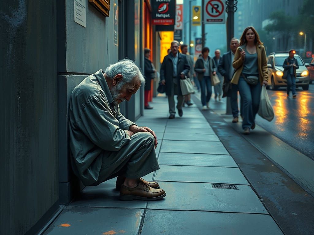 Lonely Man Ignored in City Streets