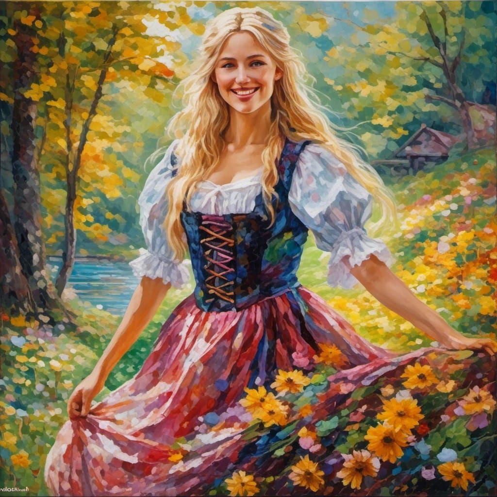 Beautiful Austrian Woman in Neo-Impressionist Painting