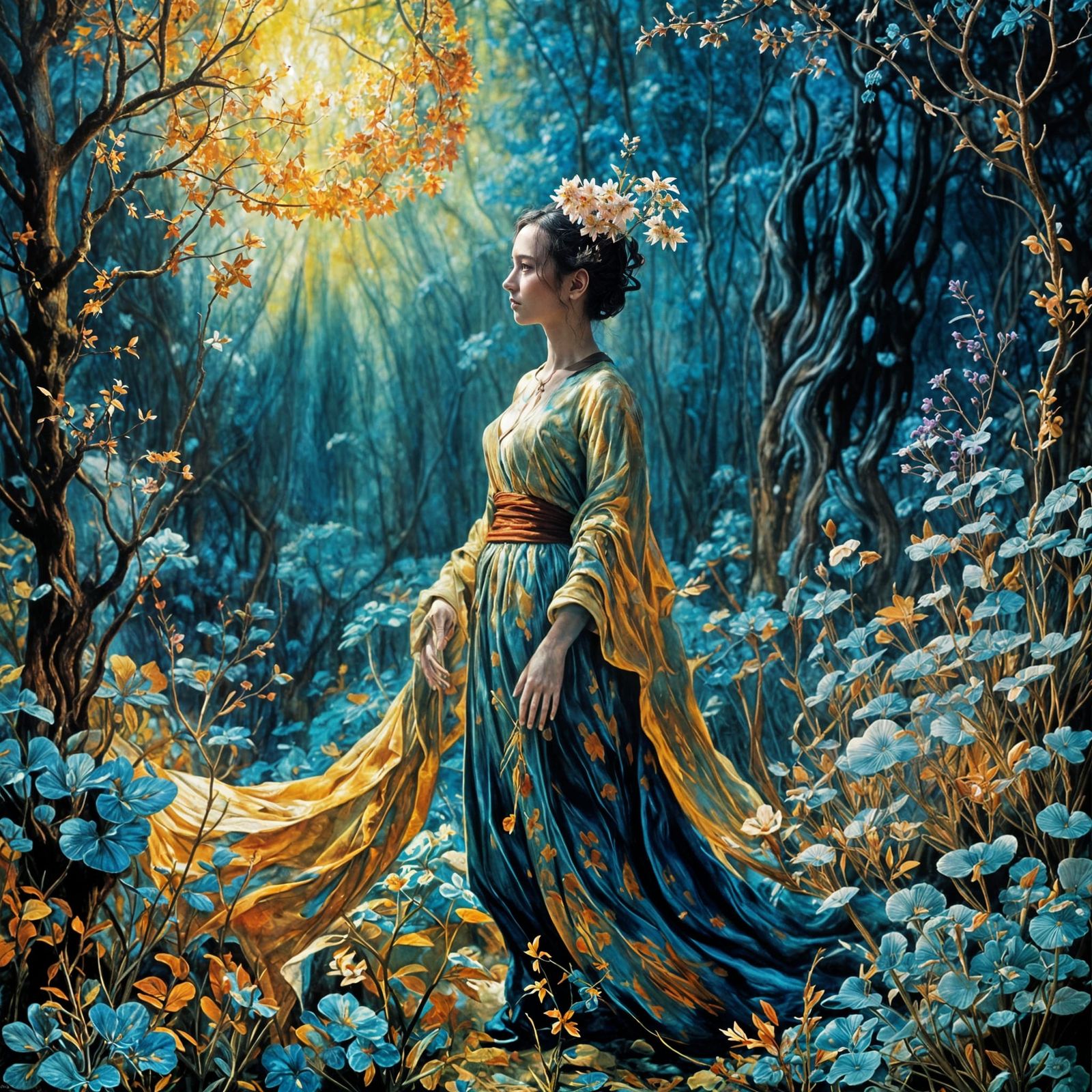 Mystical Elfin Garden in Ethereal Autumn Abend Light