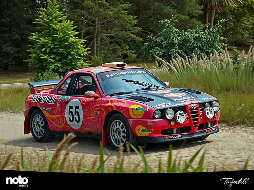 Whimsical Rally Car Wrapped in Tinkerbell Artwork