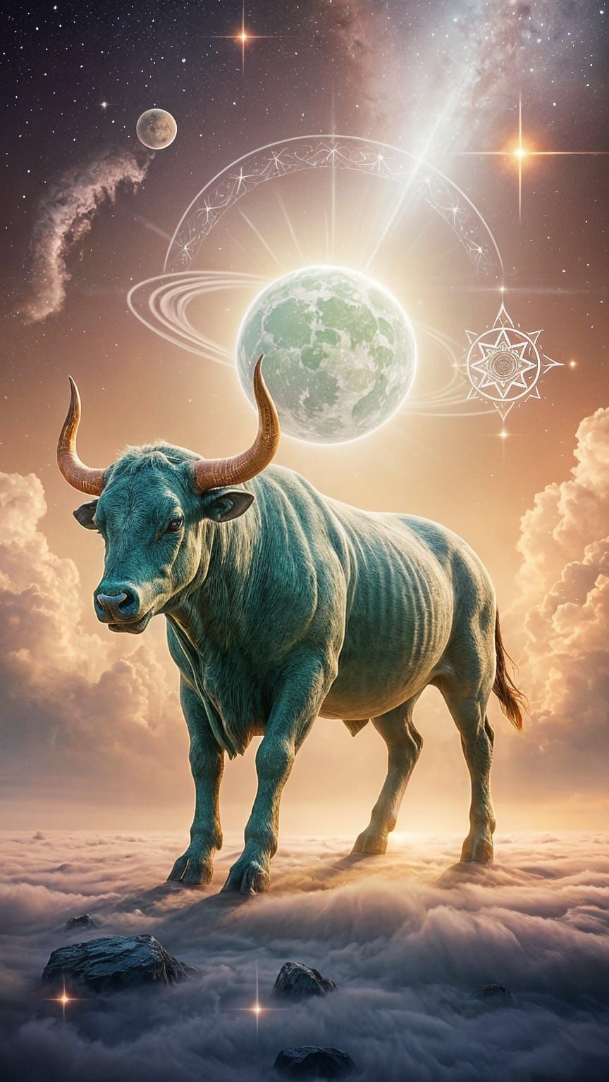 Celestial Bull in Cosmic Harmony, Inspired by Venus