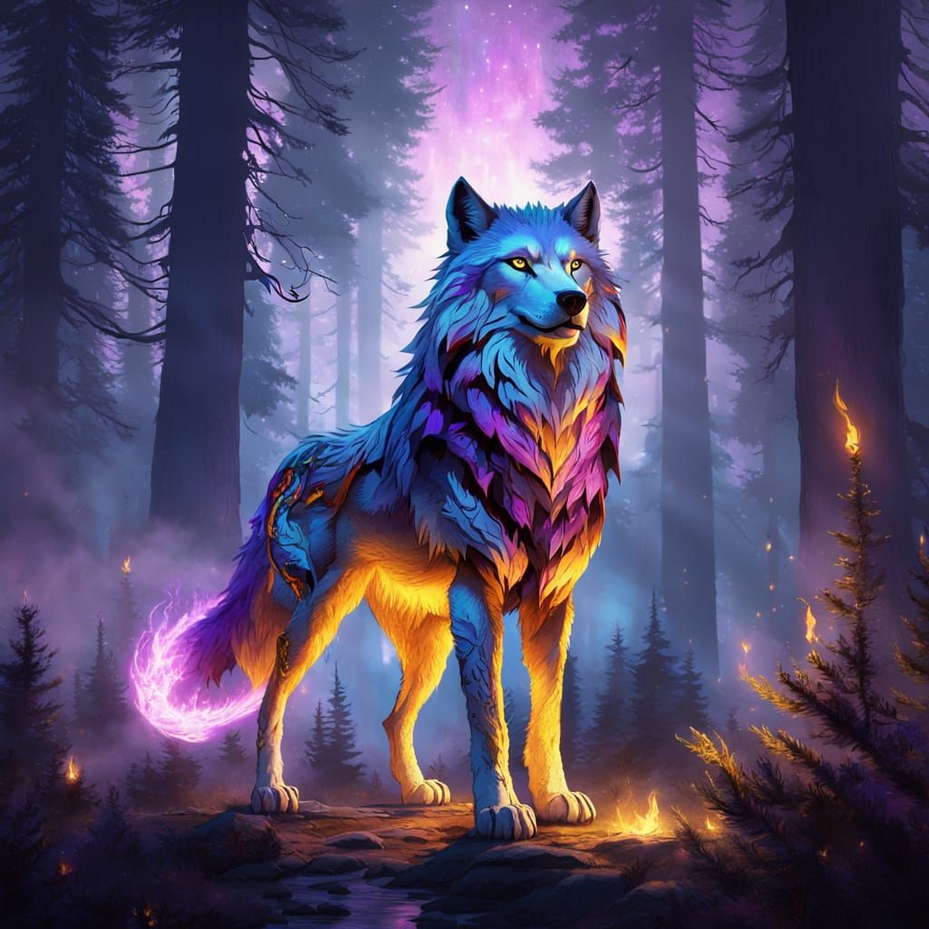 Majestic Cursed King Wolf in Ancient Forest at Dusk