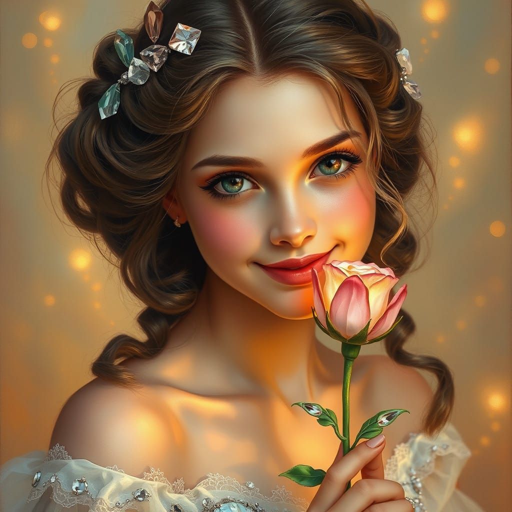 Romantic Fantasy Portrait with Crystals and Rose