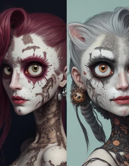 Chaotic Cat-Girl Amalgamation: Fluffy Body Horror Portrait