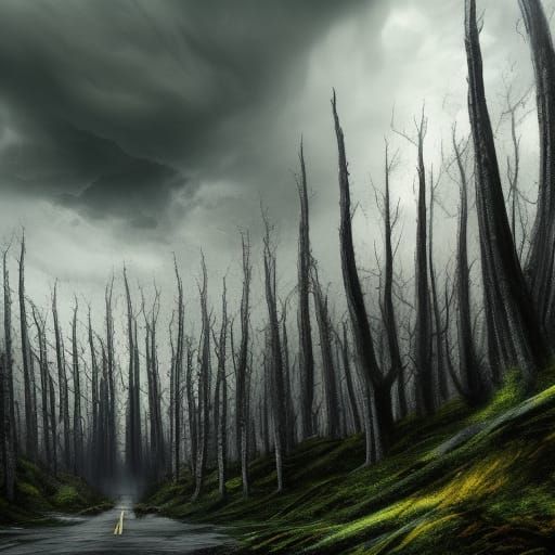 Ghost Train Emerges from Dark Forest: Detailed Matte Paintin...