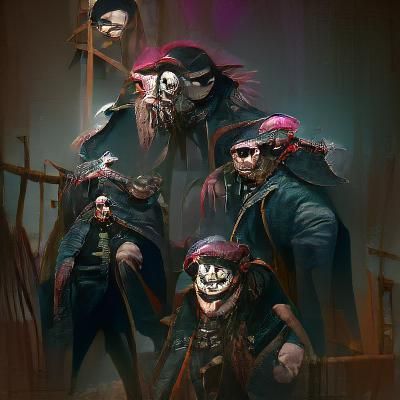 Sinister Cursed Pirate Crew in Dark Fantasy Style
