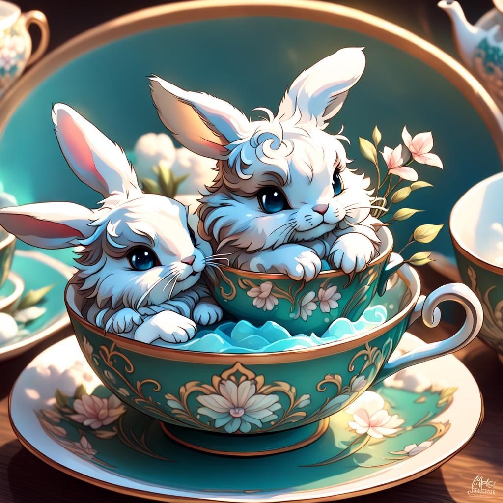 Bunnies in Teacups: Hyperdetailed Digital Portrait