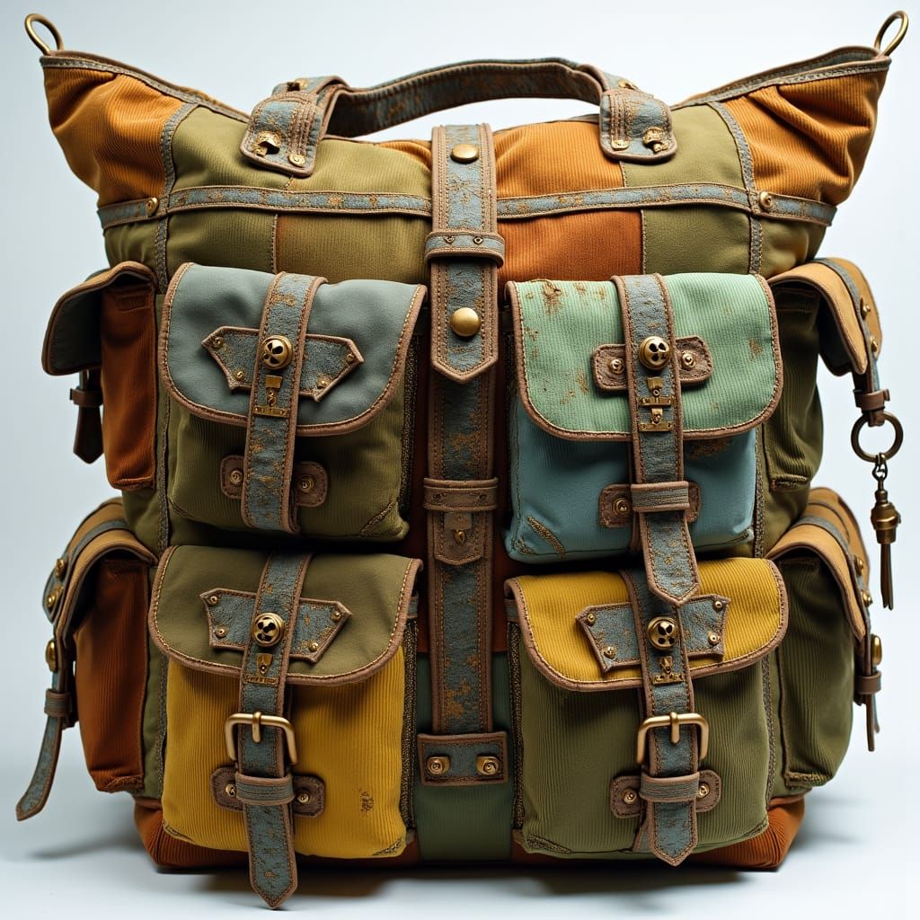 Worn Corduroy Tote Bag with Quilted Patchwork