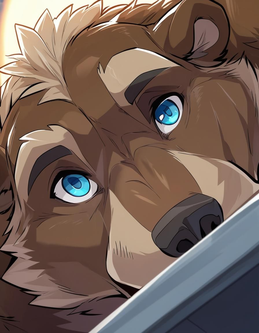 Concerned Grizzly Bear Portrait in Anime Style