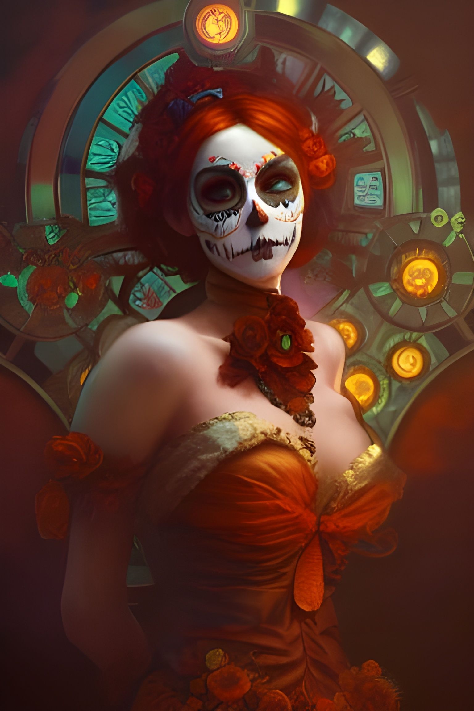 Steampunk Day of the Dead Girl in 8K