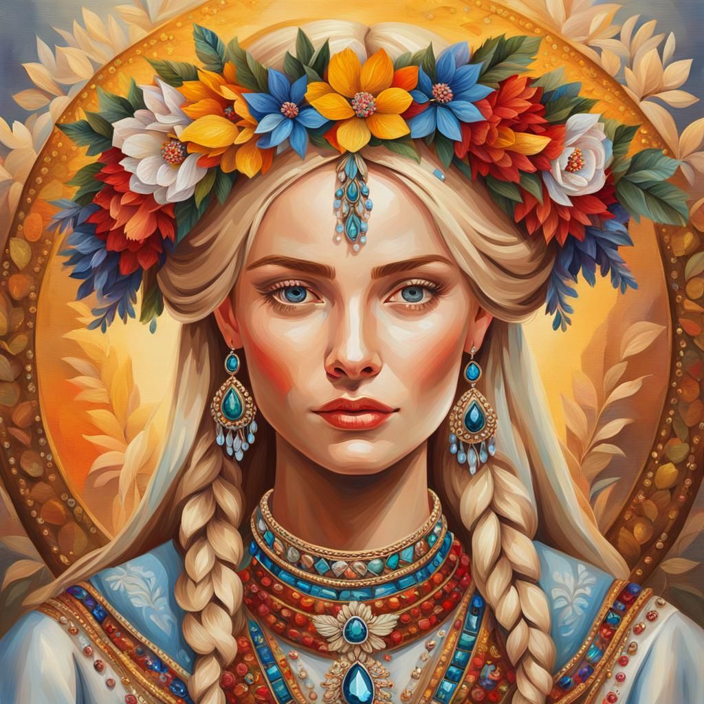 Slavic Woman Portrait in Oil Painting Style
