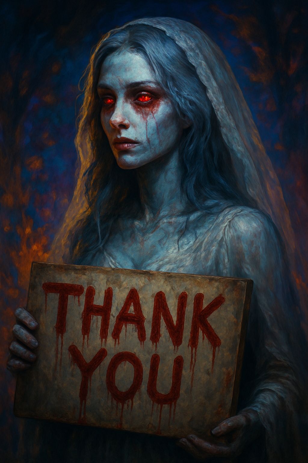 Halloween Ghost Lady Says Thank You in Blood