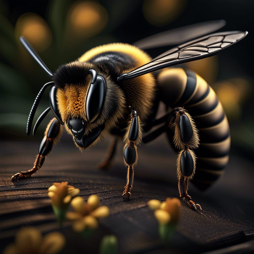 Hyperrealistic Bee in Atmospheric Lighting