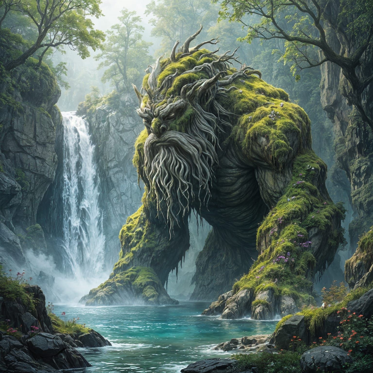 Ancient Rock Troll Guards Hidden Waterfall in Dark Whimsy St...