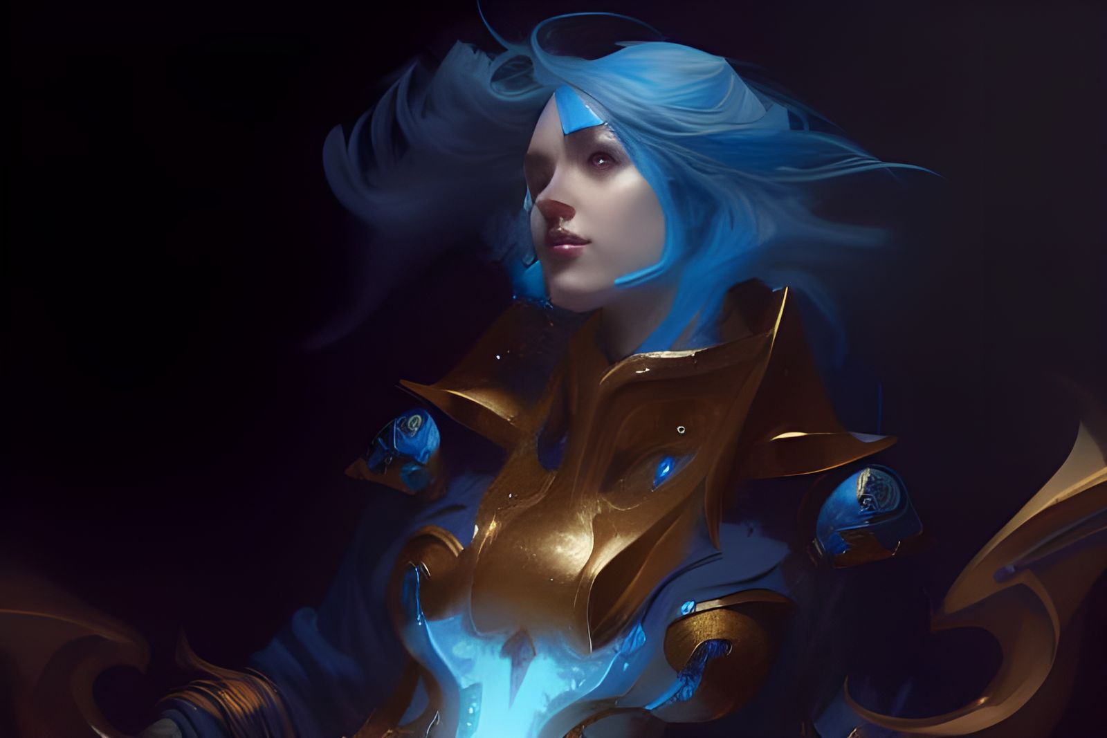 Blue Fire Sorceress in Golden Armor Portrait