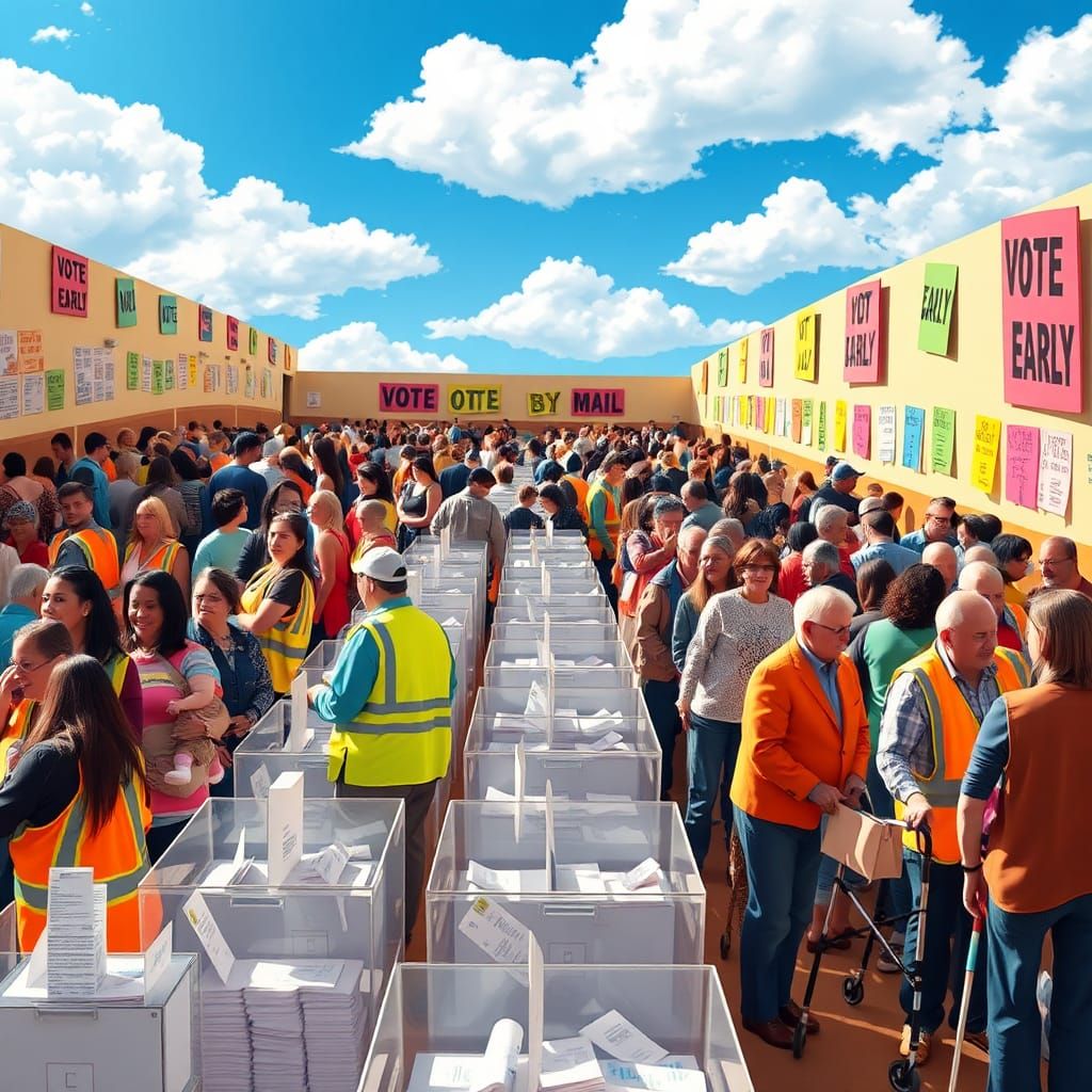 Vibrant Voting Station Scene with Diverse Voters