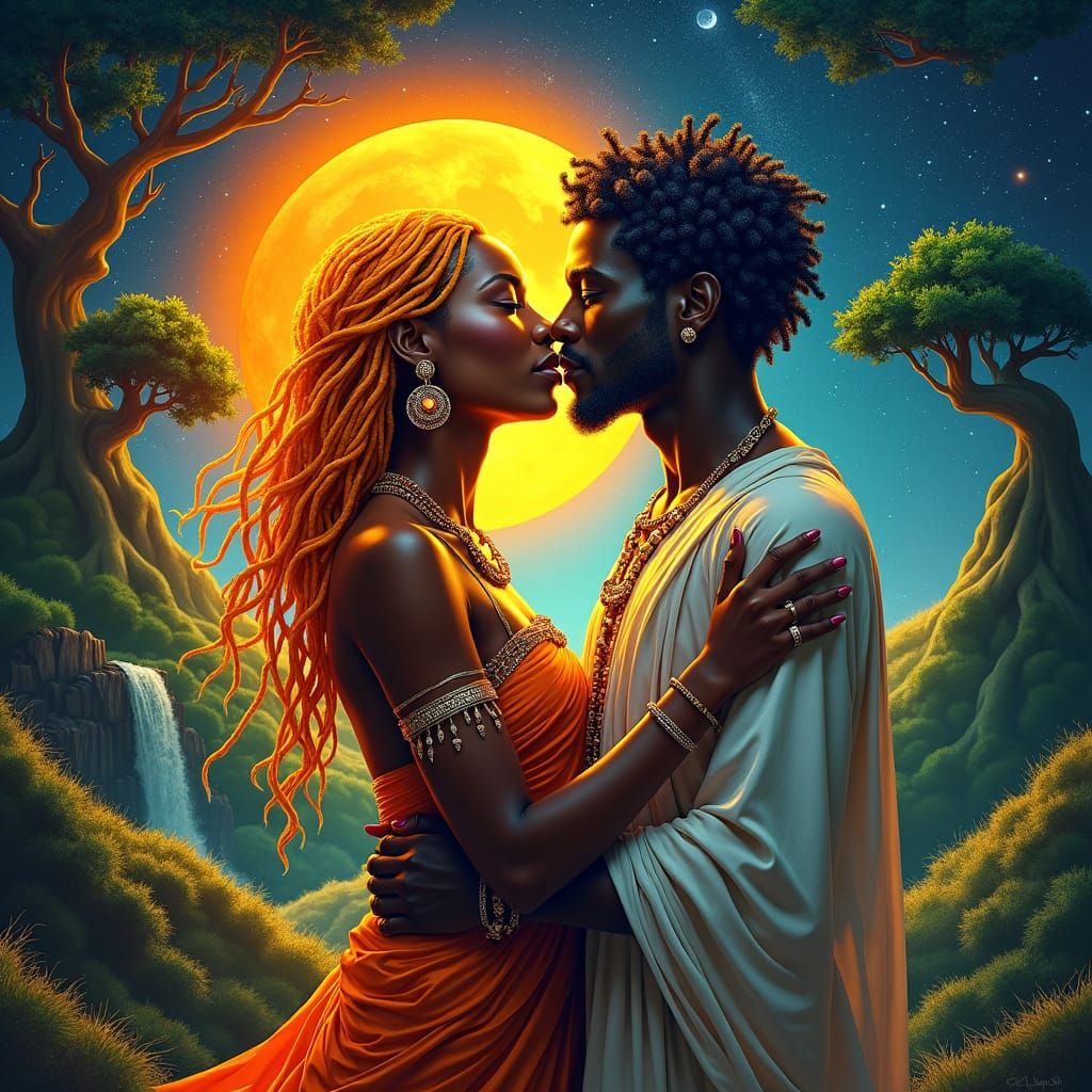 Sun and Moon Lovers in African-Inspired Art