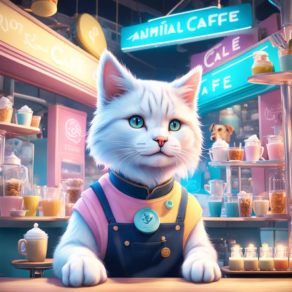 Cat Barista Serves Puppies: A Digital Matte Painting