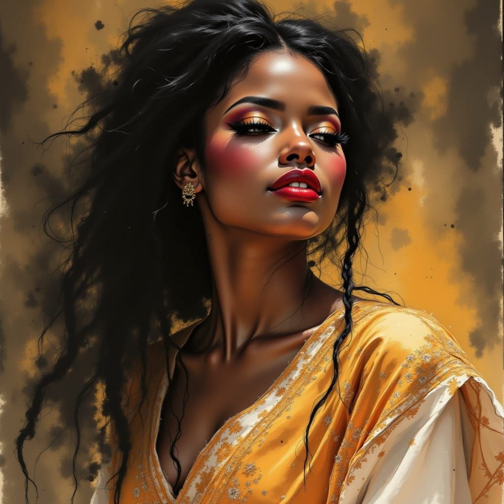 Elegant African Goddess Portrait in Hyperrealistic Style
