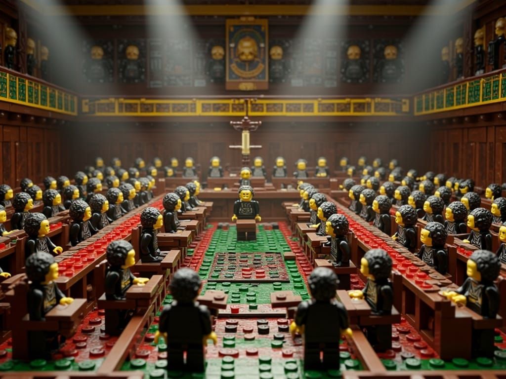 Lego Diorama of Parliament as Apes, Banksy Style