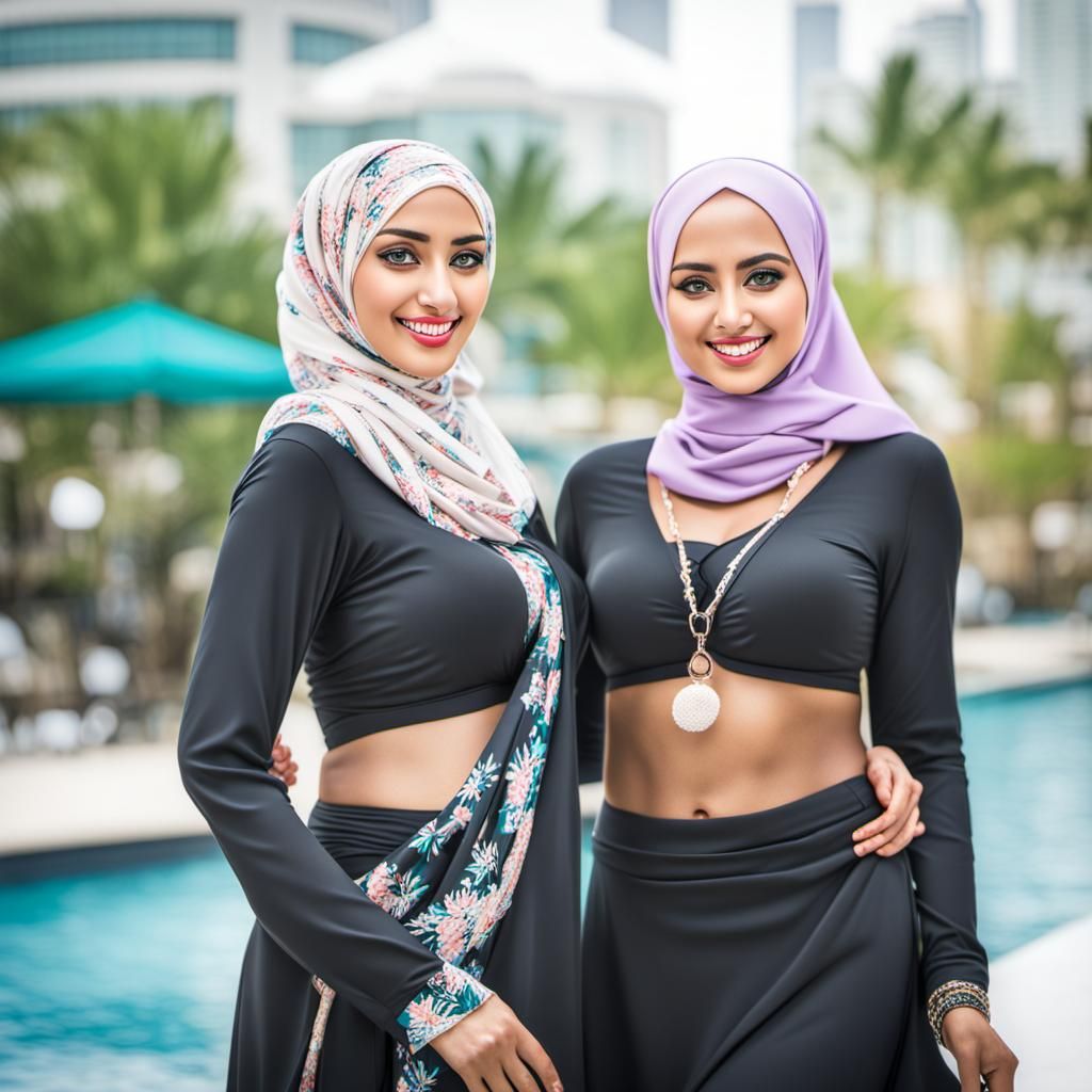 Muslim Girls in Hijabs Wearing Bikinis