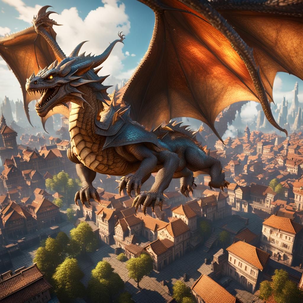 Epic Dragon Flight Over City: 3D Game Cinematic