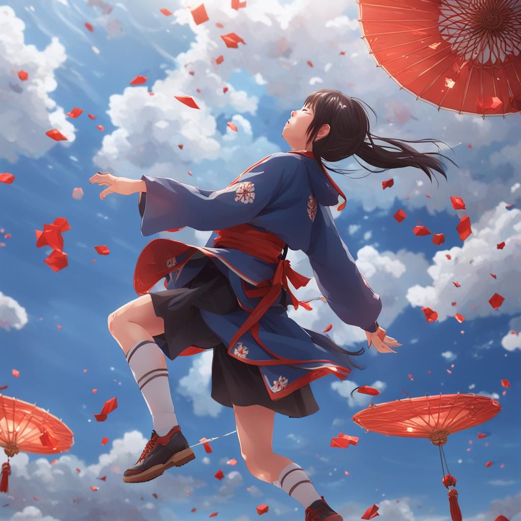 Anime Girl Skyfall: Detailed 3D Digital Art