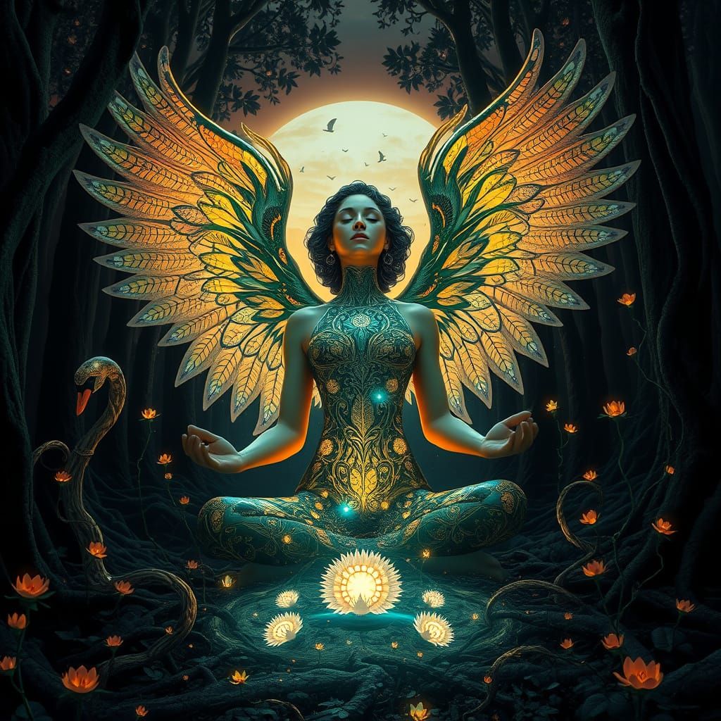 Hecate Goddess Emerges from Dark Forest with Swan Wings and ...
