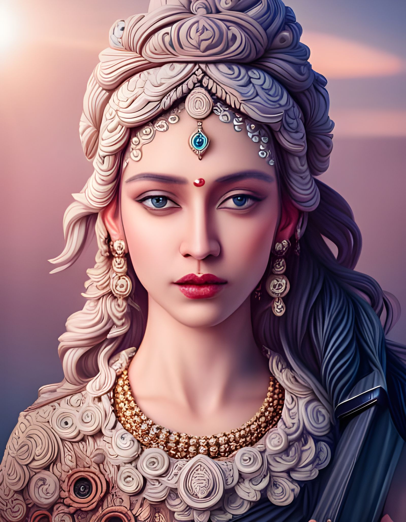 Magnificent Portrait of Saraswati in Indo-Futurism Style