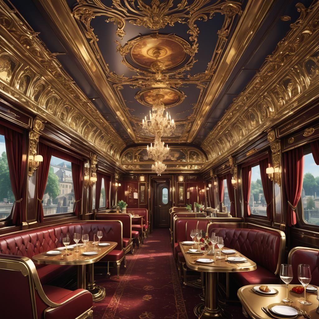 Luxury French Train Interior in Matte Painting Style