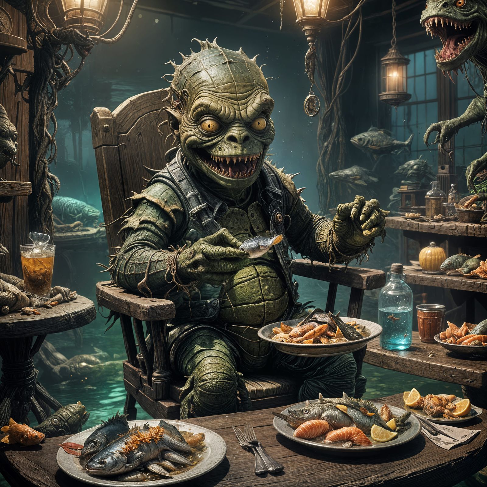 Baby Creature from the Black Lagoon Eats Fish