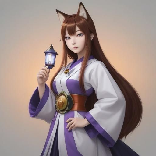 Kawaii Anime Kitsune Umi with Prismatic Lantern