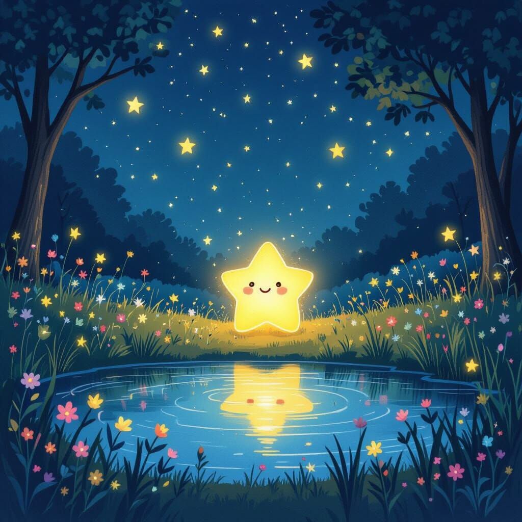Whimsical Star Whispers by a Shimmering Pond