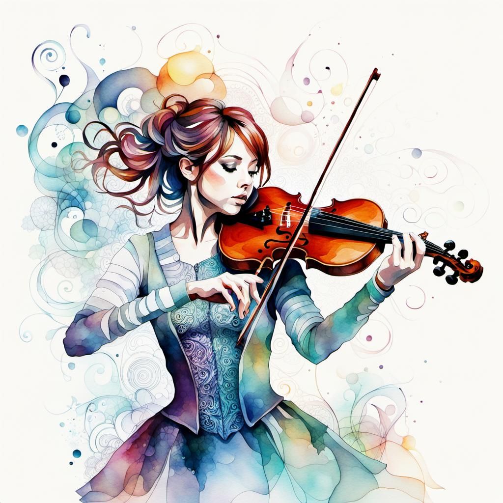 Aesthetic Watercolor: Teenage Violinist in Light Colors