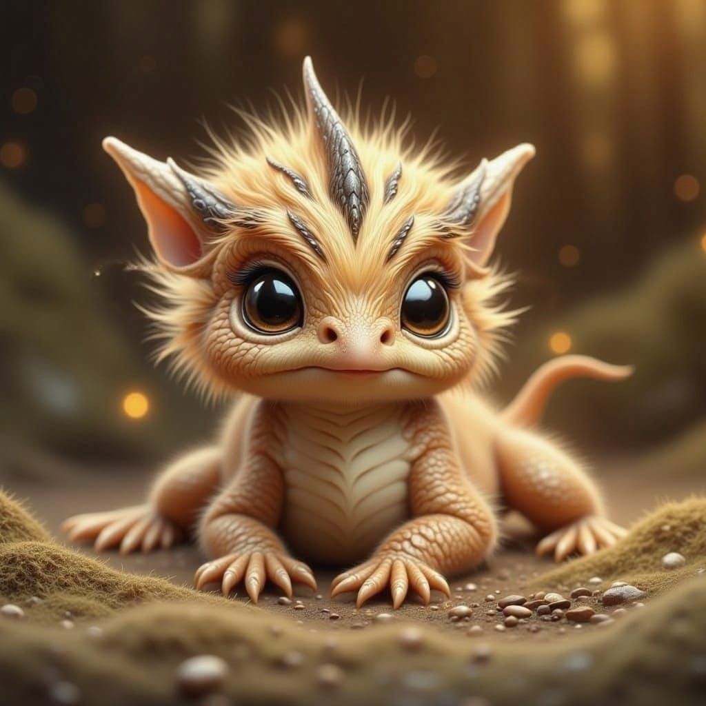 Adorable Fluffy Dragon Hatchling with Fur Stripe