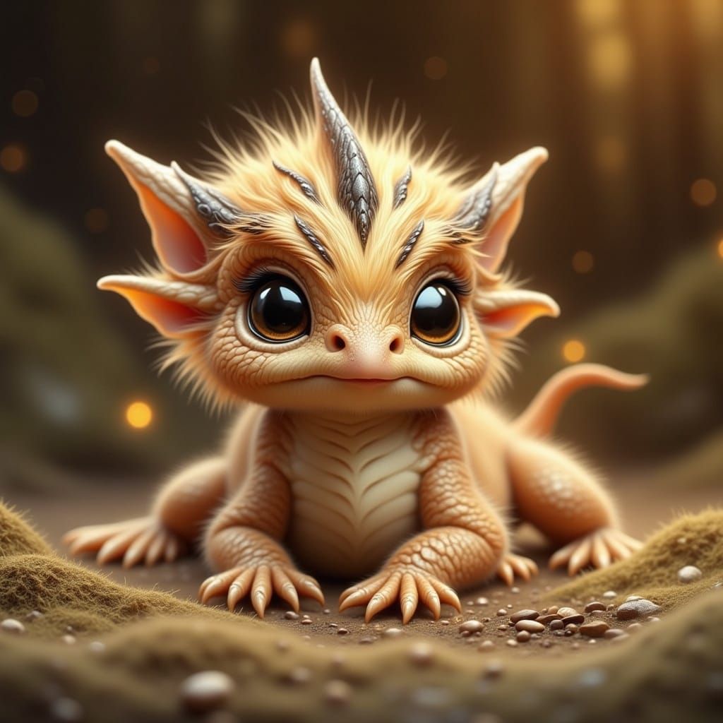 Cute Dragon Hatchling with Fluffy Fur Stripe