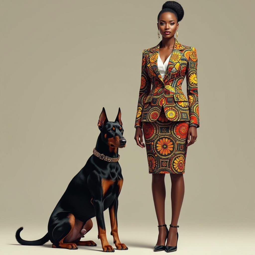 Confident Woman with Doberman in Hyperrealistic Style