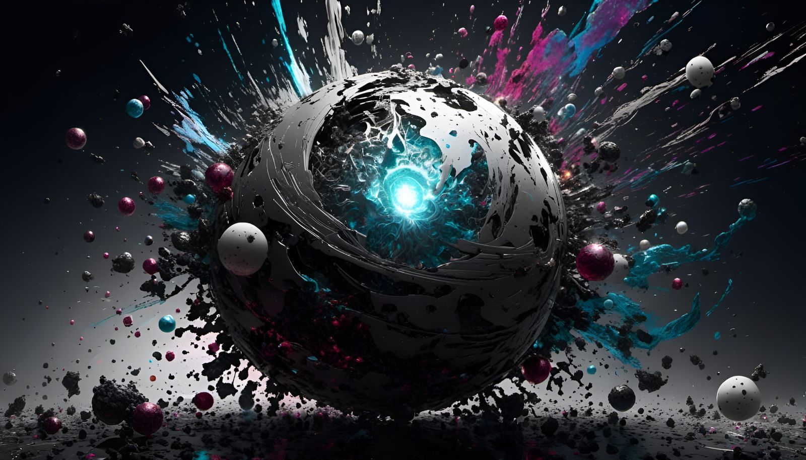 Ink Splatter Orb Explosion in Digital Art Style