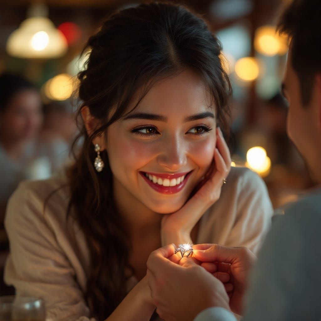 Woman's Beaming Face Illuminated by Diamond Wedding Ring