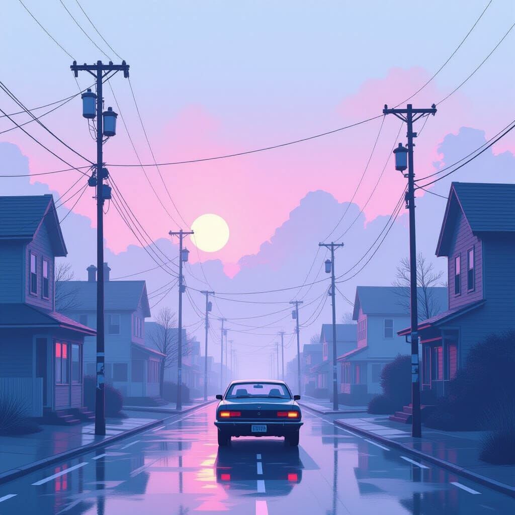 Dreamy Pastel Scene with Dystopian Textures