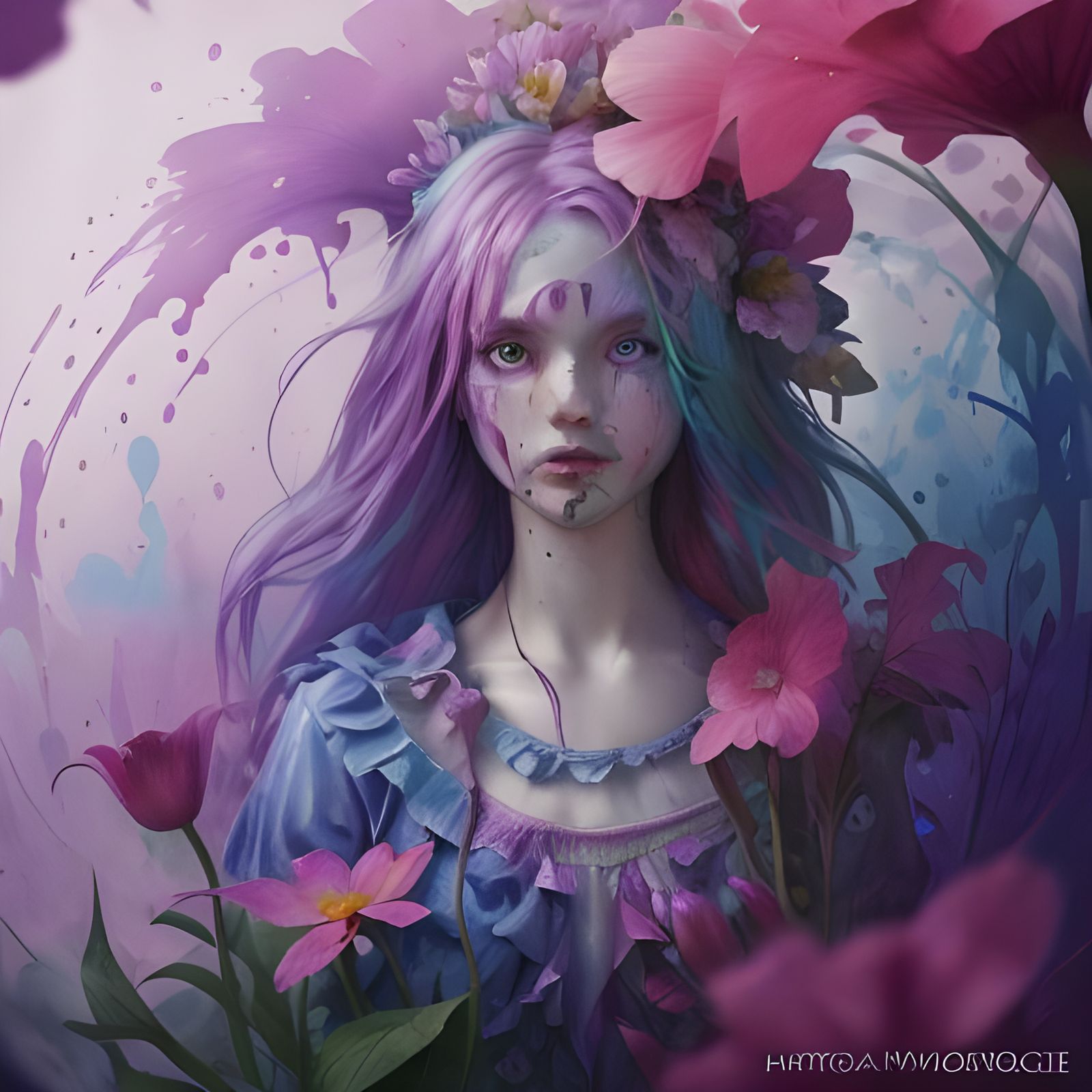Flower People in Wonderland: Hyperrealistic Splash Art