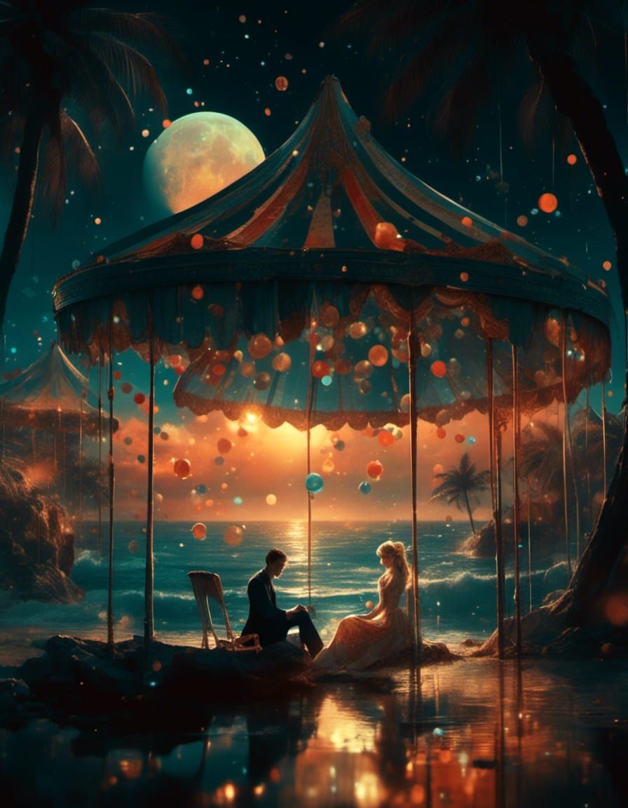 Surreal Beach Circus Tent Fantasy in Kinkade Style