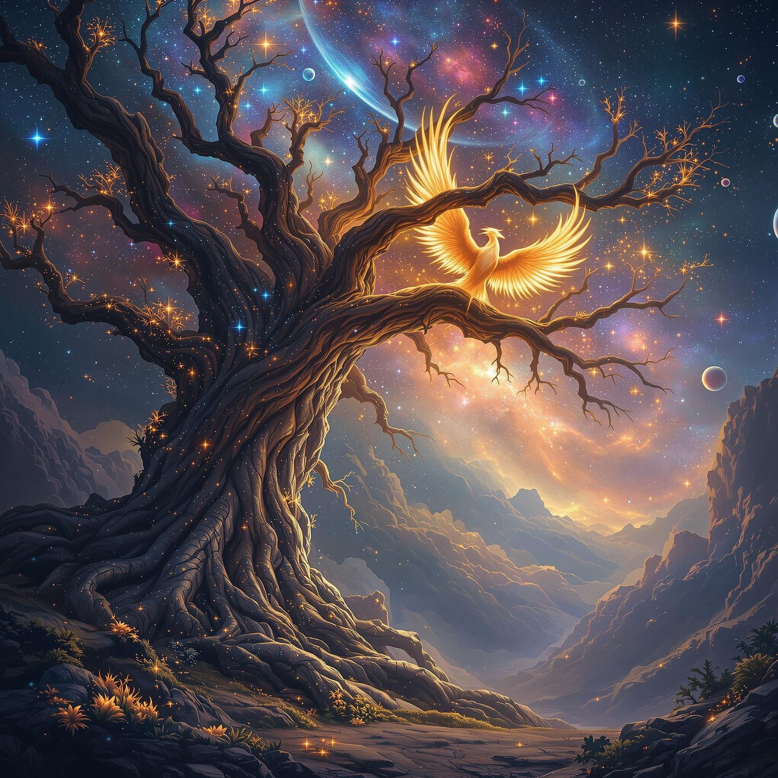 Ethereal Cosmic Tree in Celestial Splendor