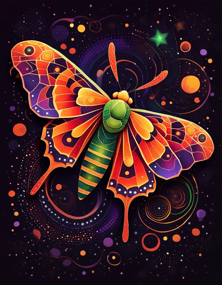 Stylized Moth with Intricate Wings, Digital Illustration