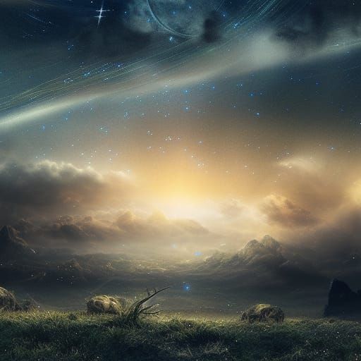 Dramatic Starry Night Sky Digital Painting