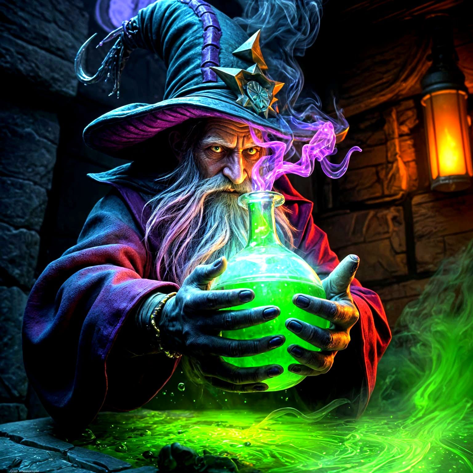 Enchanted Potion of Crawl in a Wizard's Hands