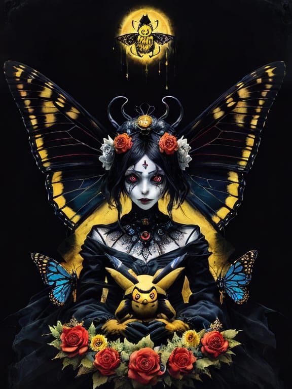 Surrealist Fantasy Goddess in Eerie Yellow and Black